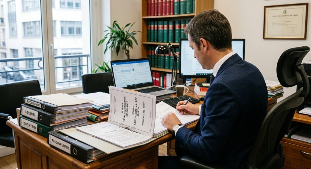 Avocat qui gère un dossier de recouvrement de créance en France